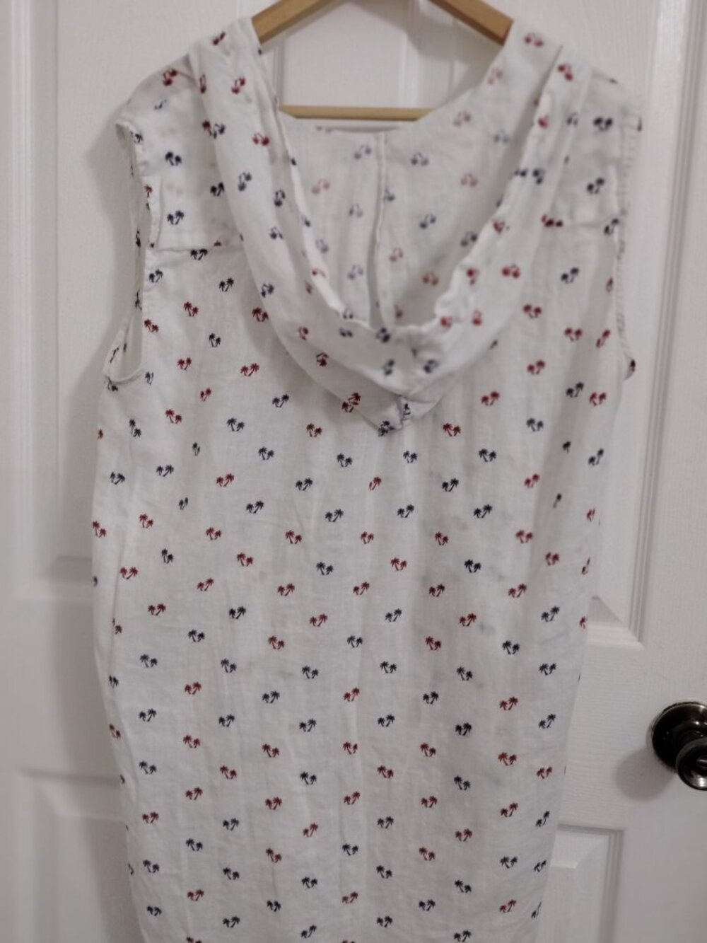 For Cynthia Beachwear Linen Hooded Tunic Sleeveless Palm Print Cover Up - Picture 5 of 8